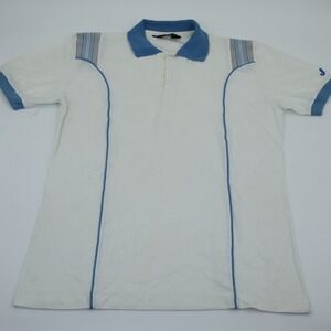 Jantzen Mens White Blue Striped Shoulder Piping Polo Shirt Size Medium